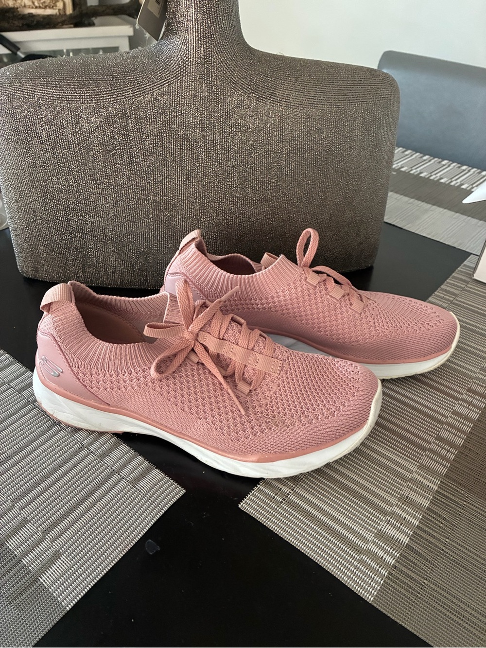 Skechers Women’s Rose Pink Knit Slip-On Lace Sneakers